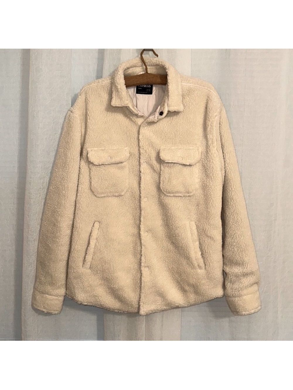 Express XL Ivory Cream Sherpa Teddy Shacket Shirt Jacket